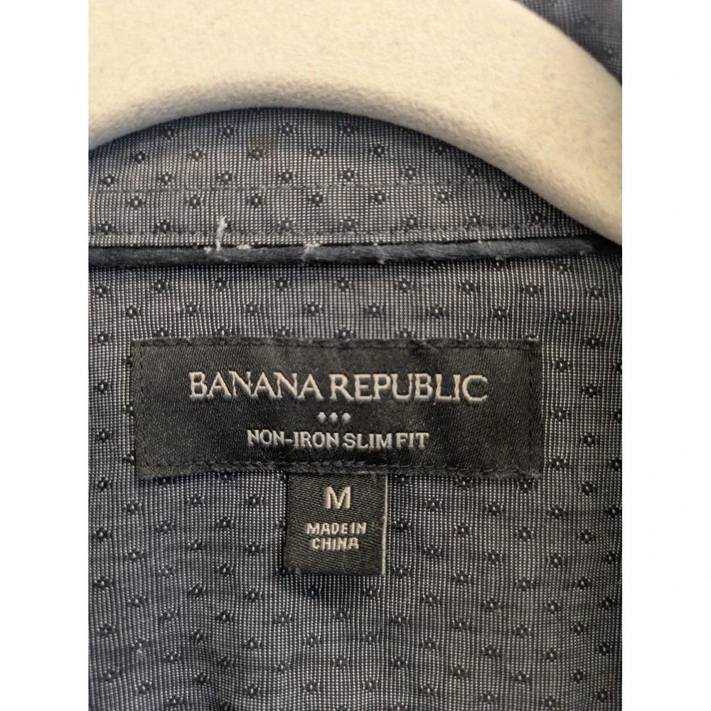 Banana Republic Mens Slim Fit Non Iron Button Down Shirt Gray Dot Pattern Size M